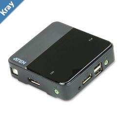 Aten Slim KVM Switch 2 Port Single Display DisplayPort w audio Cables Included Remote Port Selector