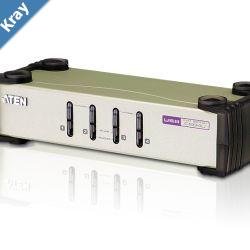 Aten Desktop KVM Switch 4 Port Single Display VGA 4x Custom KVM Cables Included Selection Via Front Panel Auto Scan Mode