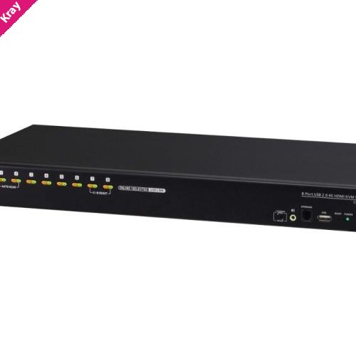 ATEN 8-Port USB2.0 4K HDMI KVM Switch, Supports up to 4K DCI (4096 x 2160 @ 60Hz) and built-in 2-port USB 2.0 hub