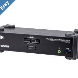 Aten Desktop KVMP Switch 2 Port Single Display 4k HDMI w audio mixer mode Cables Included Selection Via Front Panel