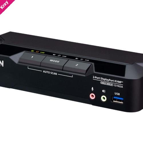 Aten 2-Port USB 3.0 8K DisplayPort KVMP™ Switch, Up to 7680 × 4320 @ 60 Hz, 5120 × 2880 @ 60 Hz, Supports daisy-chaining and displa (Cables included)