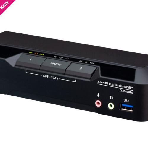 Aten Desktop 2-Port USB 3.0 8K DisplayPort Dual-Display KVMP™ Switch, Up to 7680 × 4320 @ 60 Hz, 5120 × 2880 @ 60 Hz (Cables included)