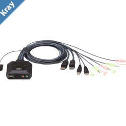 Aten Compact KVM Switch 2 Port Single Display Display Port w Audio Remote Port Selector USB HotPlugging
