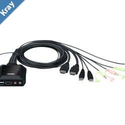 Aten 2 Port USB 4K 60Hz HDMI Cable KVM Switch with Remote Port Selector