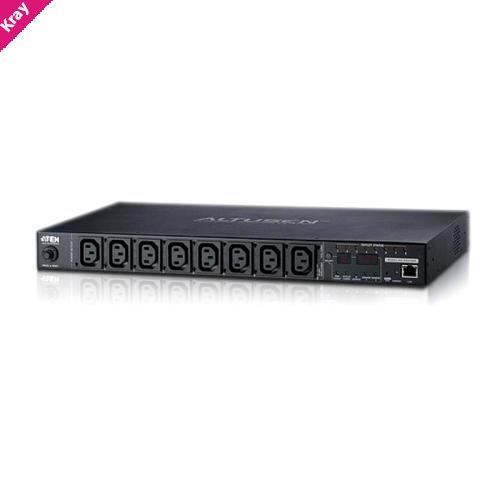 Aten 8-Port 10A Eco Power Distribution Unit with Port Monitor - PDU over IP, 1RU Rack Mount Design, Control and Monitor Power Status (PE8108G)