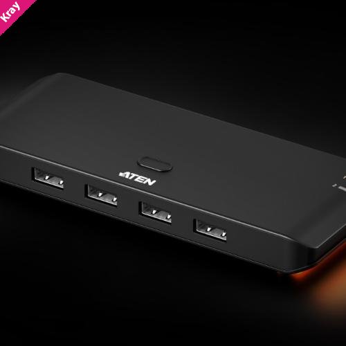 Aten Essential 2x4 USB 2.0 Sharing Switch, Sharing of four USB peripherals at 480 Mbps between two PCs at a press of the pushbutton.