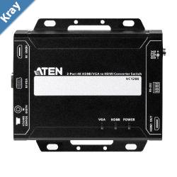 Aten Professional Converter Switch 2 Port 4K HDMIVGA to HDMI Converter Switch supports control via RS232 terminal or auto to new source