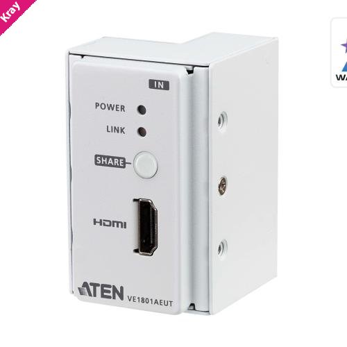 Aten HDMI HDBaseT-Lite Transmitter with EU Wall Plate / PoH, supports 4K @ 60 Hz (4:2:0) up to 40 m (Cat 6A), 1080p @ 70m (Cat 6A)