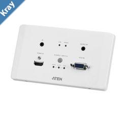 Aten VE2812AEUT HDMI  VGA HDBaseT Transmitter with EU Wall Plate  PoH 4K100m HDBaseT Class A Builtin PoH Autoswitch