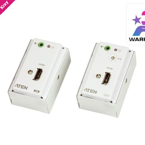 Aten HDMI Over 2 Cat 5 Extender with MK Wall Plate, supports up to 1080p @ 40m, 8-segment equalization adjustment switch