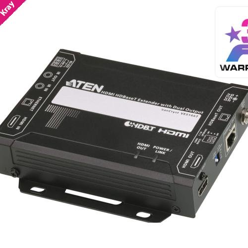 Aten HDMI HDBaseT Transmitter with Dual 4K Output, one local HDMI output, supports up to 4K@70m (Cat 5e/6) and 100m (Cat 6A), extends RS232 and IR