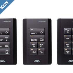Aten 8 Button Control Pad in black color with 1 Gang US wall plate 2 RS232 2 relay 1 Digital IO and Ethernet connection support 14 button layouts