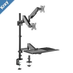 Brateck Gas Spring SitStand Workstation Dual Monitors Mount Fit Most 1732 Moniters Up to 8kg per screen 360 Screen Rotation
