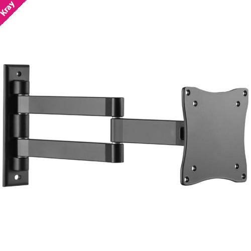 Brateck Aluminum Articulating TV Wall Mount, 13–27', 15kg Capacity, VESA 75x75/100x100, Full Motion, ±70° Tilt, ±90° Swivel, 50–372mm Extension
