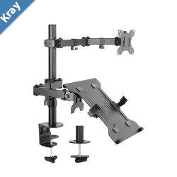 Brateck Economical Double Joint Articulating Steel Monitor Arm with Laptop Holder Fit Most 1332 Monitors Up to 8kgScreen VESA 75x75100x1009
