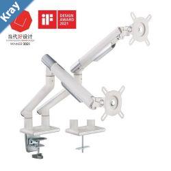 Brateck Dual Monitor Premium Slim Aluminum SpringAssisted Monitor Arm Fix Most 1732 Monitor Up to 9kg per screen VESA 75x75100x100 White