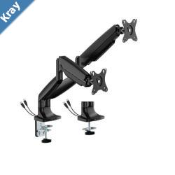 Brateck LDT82C024UC DUAL SCREEN HEAVYDUTY GAS SPRING MONITOR ARM WITH USB PORTS For most 1735 Monitors Matte BlackNew