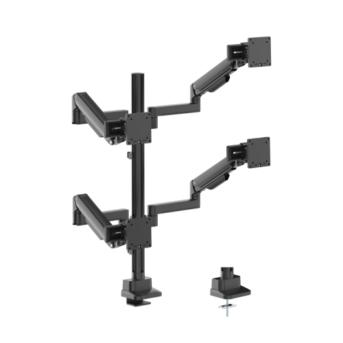 Brateck Modular Mechanical Spring Quad Monitor Arm with Sliders,  from 17'-40', weight capacity (per flat screen) 11kg, 180° Rotation (Black)