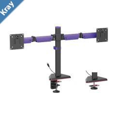 Brateck LDT89C024L Matte Black Amethyst Articulating RGB Lighting Gaming Dual Monitor Arm Fit Screen Size 1732 LS Brateck LDT89C024L Matte Black Amethyst Articulating RGB Lighting Gaming Dual Monitor Arm Fit Screen Size 1732 LS