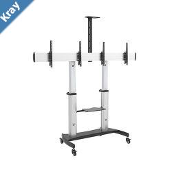 Brateck Dual Screen Aluminum HeightAdjustable TV Cart with Media Shelf for 3760 TVs Up to 50kg