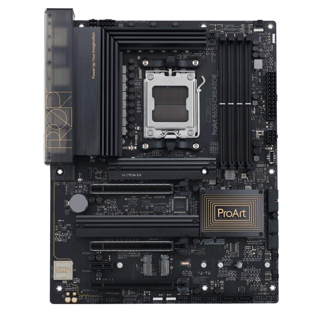 ASUS AMD B650 ProArt B650CREATOR AM5 ATX Motherboard 4xDDR5 192GB 2 x PCIe 4.0 x16 slots3 x M.2 slots4 x SATA 2.5Gb Ethernet1Gb Ethernet