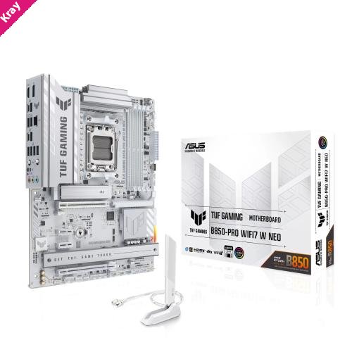 ASUS AMD TUF GAMING B850-PRO WIFI7 W NEO, AM5, 4DIMM, 256GB DDR5, 8400+MT/s, PCIe5.0 x16, x3 M.2, WiFi7, 2.5GbE, USB 20Gbps, HDMI2.1, DP1.4