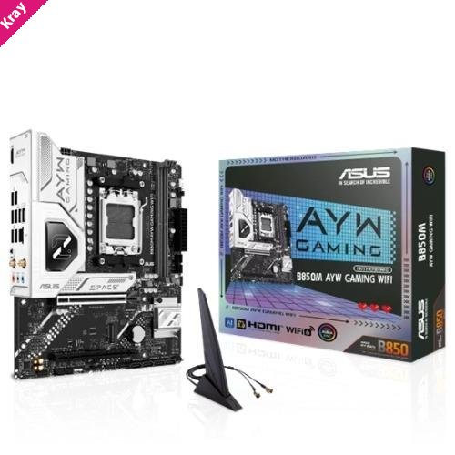 ASUS AMD B850M AYW GAMING WIFI, AM5, 2DIMM, 128GB DDR5, 8200+MT/s, PCIe5.0  x16, x2 M.2, WiFi6, 2.5GbE, USB 10Gbps, HDMI2.1