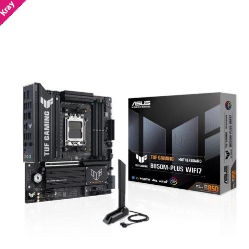 ASUS TUF GAMING B850M-PLUS WIFI7, AM5,B850,4DDR5 256GB,PCIe5.0,M.2x3,WiFi7,BT5.4,2.5GbE,USB20G,DP,HDMI,mATX,3yr wty
