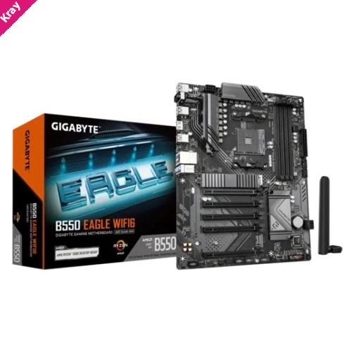 B550 EAGLE WIFI6 AMD ATX motherboard with AM4 support, Ryzen 3000–5000 CPUs, DDR4 up to 128GB, PCIe 4.0, dual M.2, Wi-Fi 6, Bluetooth 5.3 HDMI 2.1