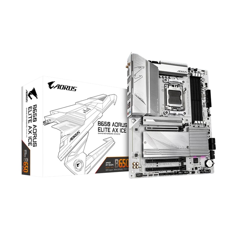 Gigabyte B650 AORUS ELITE AX ICE AMD B650 AM5 ATX Motherboard 4x DDR5192GB3x PCIe x16 3x M.2 4x SATA 6 2x USB 3.2 1x USBC 2x USB 2.0