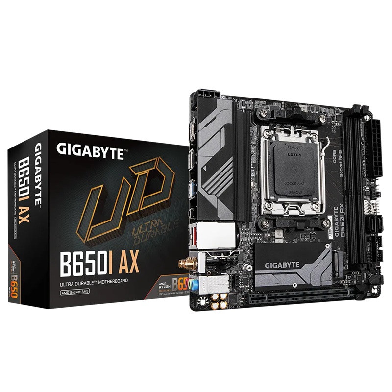 Gigabyte B650I AX Motherboard 2x DDR596GB1x PCIe x16 1x M.2 2x SATA 6 3x USB 3.2 1x USBC 4x USB 2.0 Gigabyte B650I AX Motherboard 2x DDR596GB1x PCIe x16 1x M.2 2x SATA 6 3x USB 3.2 1x USBC 4x USB 2.0