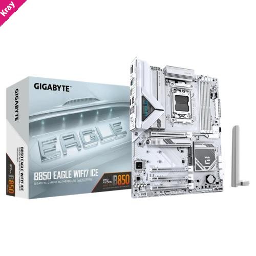 Gigabyte B850 EAGLE WF7 ICE, AMD AM5, 4 x DDR5 up to 256 GB,  1 x HDMI, 4 x PCI Express x16, 3 x M.2, 6 x USB 3.2, 2.5GbE LAN