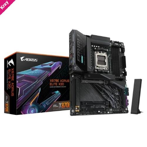 Gigabyte X870E AORUS ELITE X3D AM5 ATX, Ryzen 9000/8000/7000, 4×DDR5 256GB, PCIe 5.0 M.2, USB4, Wi-Fi 7, BT 5.4, 5GbE LAN, ALC1220, HDMI, Q-Flash Plus