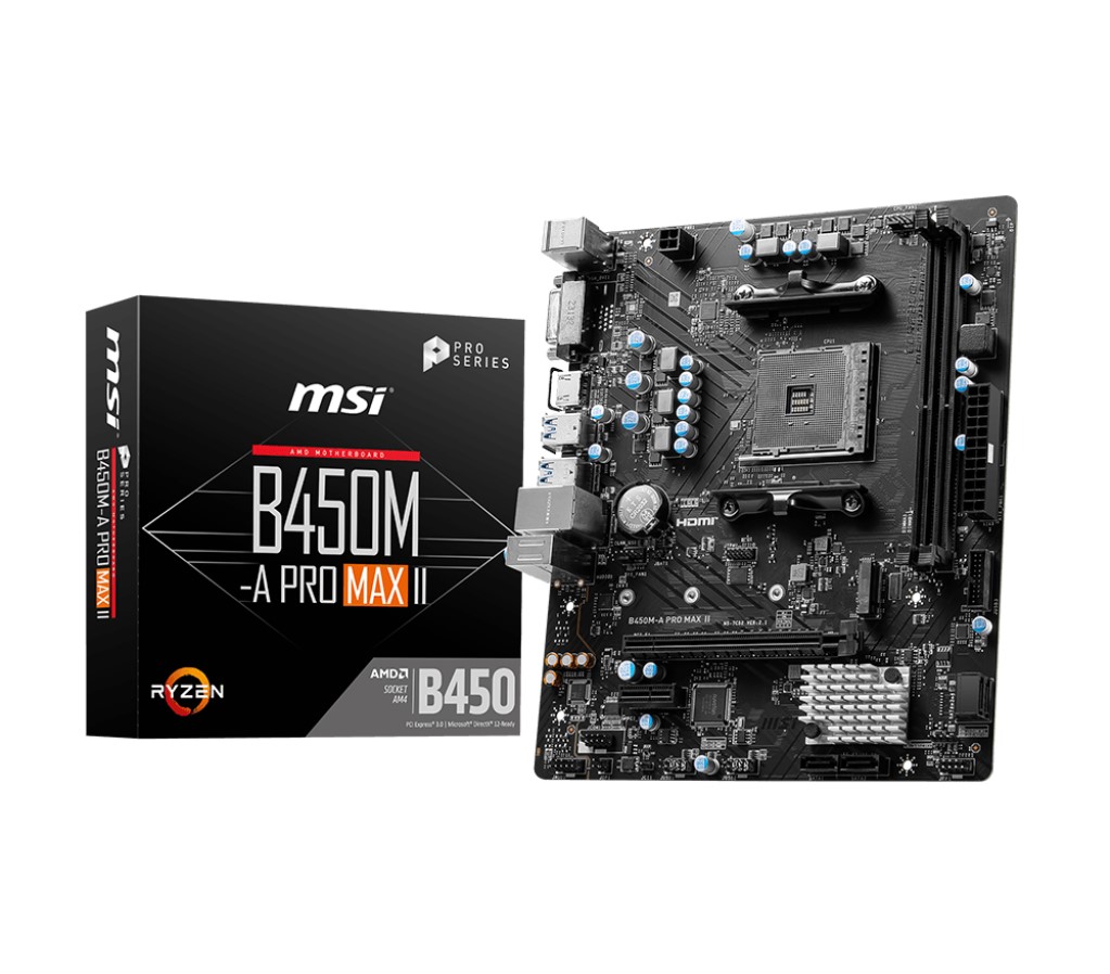 MSI B450MA PRO MAX AMD MATX Motherboard  AM4 Ryzen 2xDDR4 4xSATAIII M.2 4xUSB3.2 2xUSB2.0 1xPCIE x16 DVID 1xHDMI