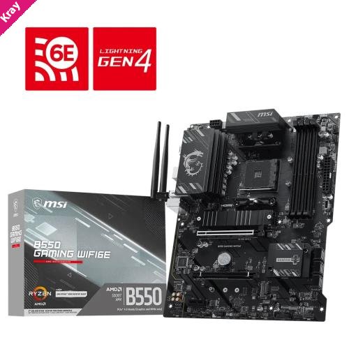 MSI B550 GAMING WIFI6E, AMD B550, AM4, Ryzen 5000/3000, DDR4 128GB, PCIe 4.0, 2x M.2, Wi-Fi 6E, 1Gb LAN, USB 10Gbps, ATX, 4866+MHz OC, RGB, 7.1 Audio