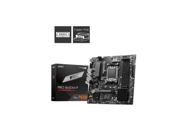 MSI PRO B650MP  AMD AM5 mATX Motherboard 4x DDR5 192GB 1x PCIE x16 2x PCIE x1 2x M.2 4x SATA  6x USB 3.2  4x USB 2.0 1x USB Type C