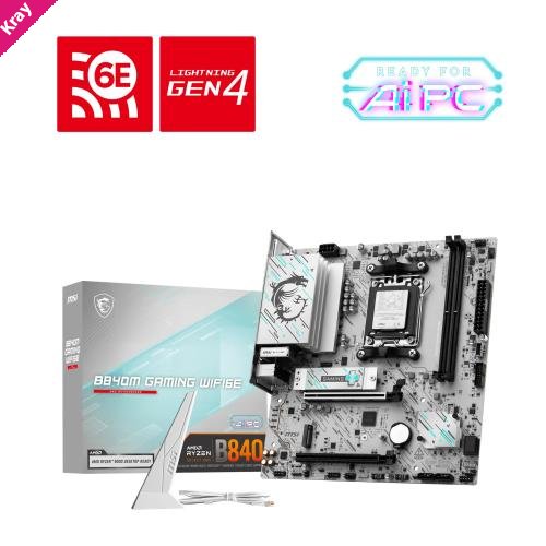 MSI B840M GAMING WIFI6E, AMD B840, AM5, 2xDDR5 128GB, PCIe 4.0 x16, 2xM.2 PCIe4, 2.5G LAN, Wi-Fi 6E, USB 5G, HDMI/DP, 2yr wty