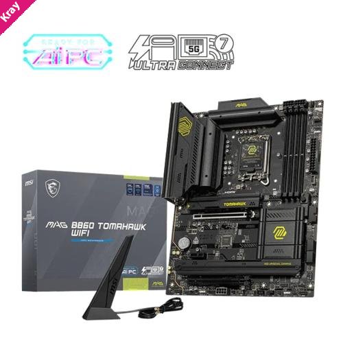 MSI MAG B860 TOMAHAWK WIFI, INTEL B860, 4x DDR5 256GB, 1x HDMI, 2x PCI-E x16 slot, 1x PCI-E x1, 3x M.2, 4x SATA 6G, 8x USB 2.0. Intel® Killer™ BE1750