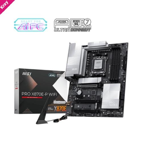 MSI PRO X870E-P WIFI, AM5, X870E, Ryzen 7000-9000, DDR5-8200+, PCIe5 x16, M.2 Gen5, WiFi7, BT5.4, 5G LAN, USB4, Audio7.1