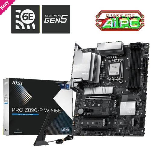 MSI PRO Z890-P WIFI6E, LGA1851, Z890, DDR5 9200+, PCIe5.0, 4xM.2, 5G LAN, WiFi 6E, BT5.3, USB 20Gbps, HDMI2.1/DP1.4
