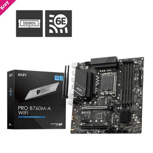 MSI PRO B760M-A WIFI DDR5, LGA1700, B760, 4xDDR5 6800+, 2xM.2, WiFi 6E, BT5.3, 2.5G LAN, 2yr wty