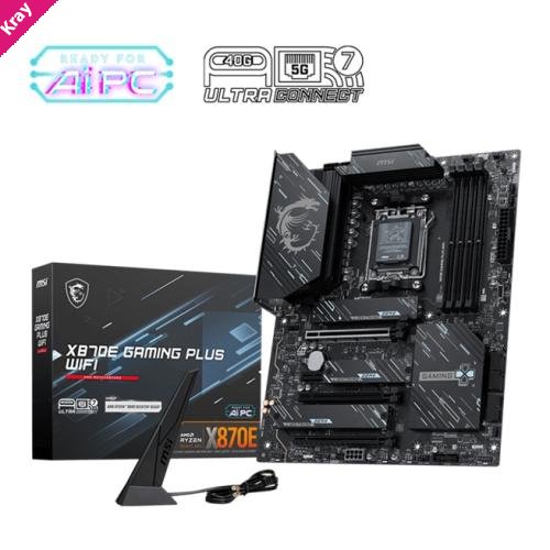 MSI X870E GAMING PLUS WIFI, AM5, Ryzen 7000-9000, X870E, DDR5-8200+, PCIe5 x16, M.2 Gen5, WiFi7, BT5.4, 5G LAN, USB4, USB20G, Audio7.1, 8CH HD Boost