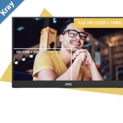 AOC 15.6inch FHD IPS 1920x1080 169 8001 Contrast 230 Nits 2x USBC 1x Mini HDMI 2.0 1Wx2 Speakers Foldable Smart Cover VESA Mount Portable Monitor