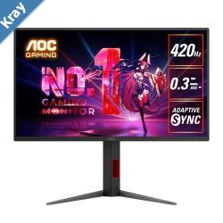 AOC 24.5 420Hz Gaming Monitor Fast IPS FHD 420Hz 0.3ms MPRT 350 nits sRGB 110 DPHDMI heightswivelpivot tilt VESA mount