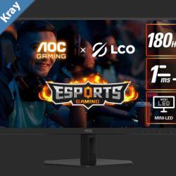 AOC 27 MiniLED 1152 Zones Fast VA QTD QHD 180Hz 1ms HDR1000Low input lag Gaming modeSniper ScopeShadow ControlFlicker FreeLow blue mode