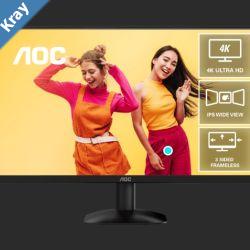 AOC 27 4K 3840 x 2160 UHD IPS 60Hz 4ms HDR10Low Blue ModeHDMI 2.0  2 DisplayPort 1.4  1 Office and Home Monitor