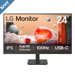 LG 24 IPS Full HD Monitor 1920x1080 3side borderless design 100Hz USBC 65W PD Reader Mode  Flicker Safe tilt adjustable