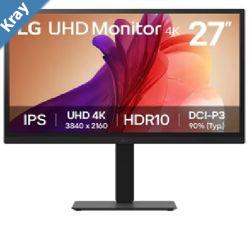 LG 27 IPS UHD 4K Monitor with 90 DCIP3 and HDR10 support 3840x2160 300 nits 5ms HeightPivotTiltSwivel adjustable 3side borderless