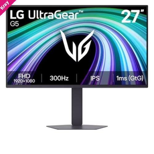 LG 27' UltraGear IPS Full HD 300Hz Monitor, 1920×1080, 1ms GtG, HDR10, sRGB 99%, G-SYNC Compatible, FreeSync Premium, DP 1.4, 2x HDMI, L-Stand