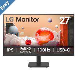 LG 27 IPS Full HD Monitor with 100Hz refresh rate USBC 65W PD 3side borderless design Reader Mode Flicker Safe and tiltadjustable stand